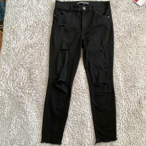 Mid Rise Black Ripped Jean Leggings